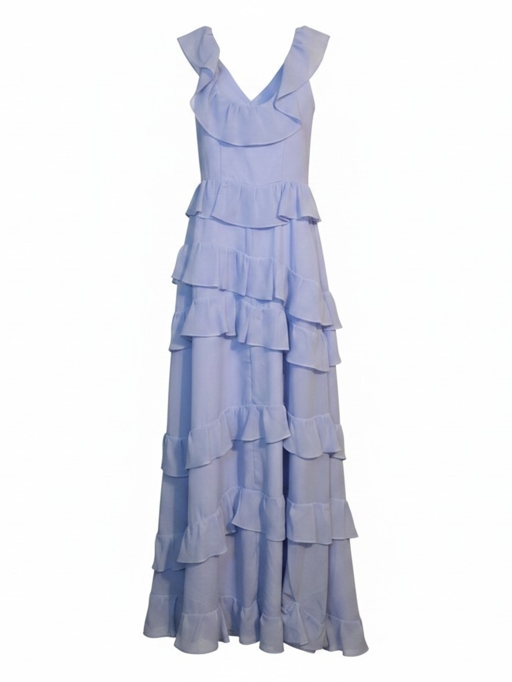 Ruffled V-Neck Tiered Maxi Dress in Light blue